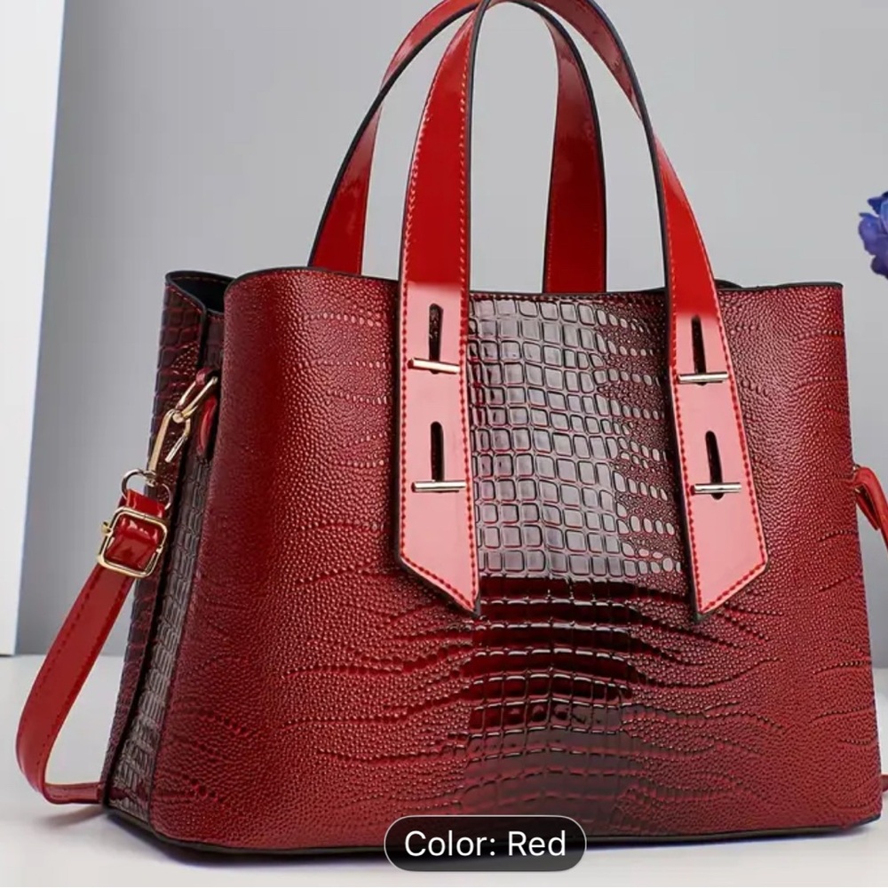 Red Croc-Embossed Handbag